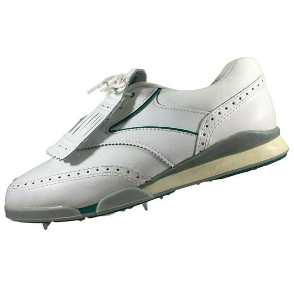 Etonic Golf Shoes ST 8500 Womens 7.5 M Kiltie Fringe White Green Teal - Picture 1 of 12